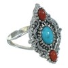Turquoise Coral Sterling Silver Southwest Ring Size 5-3/4 YX70136