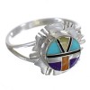 Southwestern Sterling Silver Multicolor Inlay Ring Size 6-3/4 YX71047