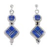 Lapis Inlay Genuine Sterling Silver Post Dangle Earrings RX70951