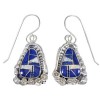 Authentic Sterling Silver Lapis And Opal Flower Hook Dangle Earrings YX67587