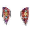 Genuine Sterling Silver Multicolor Inlay Post Earrings AX94707