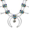 Multicolor Sterling Silver Southwest Squash Blossom Necklace Set AX94401