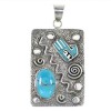 Turquoise Inlay Hand Sterling Silver Water Wave Pendant AX95288