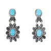 Southwestern Genuine Sterling Silver Turquoise Flower Jewelry Post Dangle Earrings AX95793