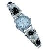 Onyx Scalloped Leaf Navajo Sterling Silver Watch SX109359