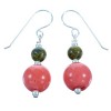 Pink Coral And Unakite Sterling Silver Bead Hook Dangle Earrings SX114368